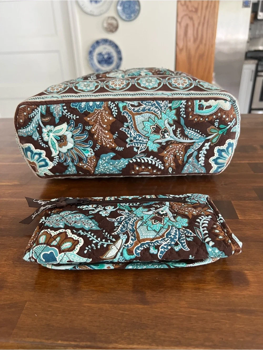 Vera Bradley Java Blue Zip Top Tote & Wallet